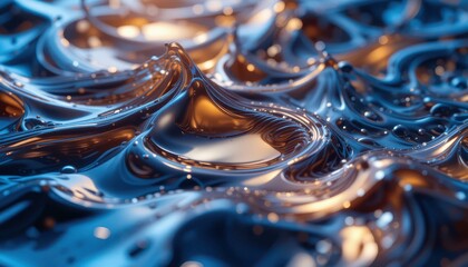 Poster - Abstract Fluid Surface with Waves and Reflections in Vibrant Colors