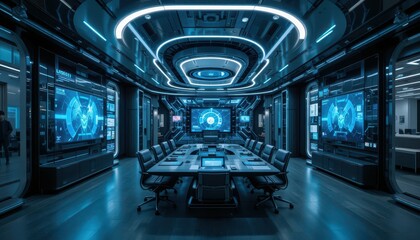 Poster - Futuristic Conference Room with Advanced Technology and Screens