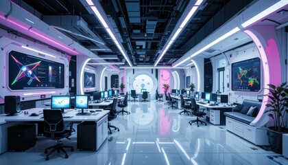 Poster - Modern Futuristic Office with Advanced Technology and Vibrant Colors