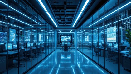 Poster - Modern Digital Control Room with Advanced Technology and Screens