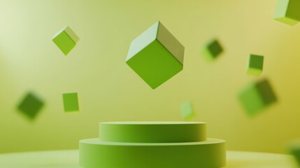Poster - Abstract 3D Rendered Green Cubes Display