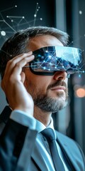 Poster - A man wearing a suit and tie is wearing a virtual reality headset