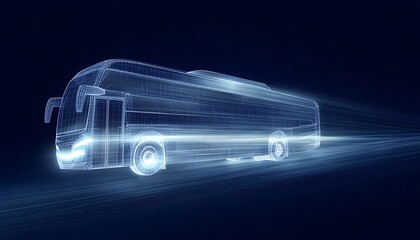 Poster - Wireframe Model Of A Modern Coach Bus In Motion
