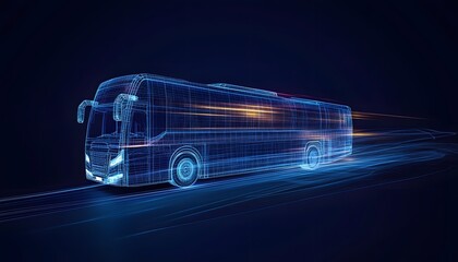 Poster - Wireframe Bus Model Moving Rapidly Through Space