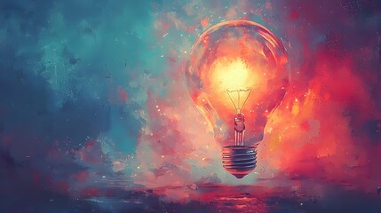 Poster - Creative light bulb on a bright colorful background symbolizing idea generation and innovative thinking concepts