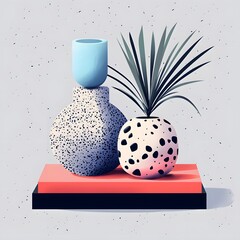 Poster - Elegant display of two stylish vases with lush plants creating a modern aesthetic in a contemporary space