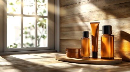 Poster - Inviting and bright bathroom setting with a window overlooking a peaceful outdoor view ideal for skincare routine