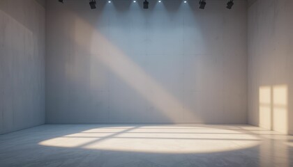 Poster - Bright Minimalist Interior Space with Concrete Walls and Shadows