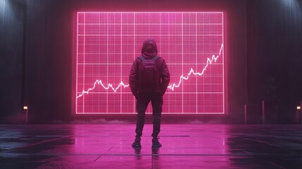 Poster - Digital era reflections anonymous figure before a vibrant chart screen exploring financial analysis and technology trends with moody vibes