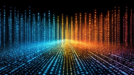 Poster - Digital data stream abstract background with glowing light particles information technology futuristic visualisation complex system