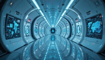 Poster - Futuristic Sci-Fi Corridor with High-Tech Interface and Panels