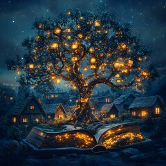 Poster - Glowing Branches of Shared Knowledge  A Transformative Tree Symbolizing Education s Power to Unite Communities