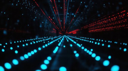 Poster - Abstract digital tunnel with glowing particles
