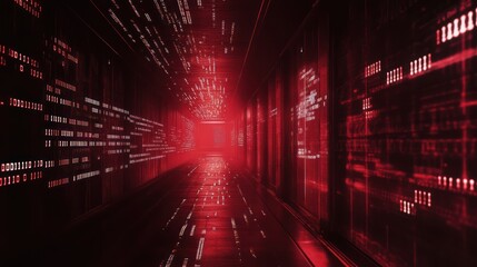 Poster - Futuristic digital tunnel with red code