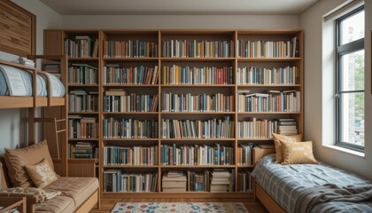 Poster - Cozy Reading Nook with Bookshelves and Comfortable Furniture