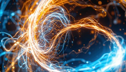 Poster - Bright Abstract Swirls of Light with Blue and Orange Colors