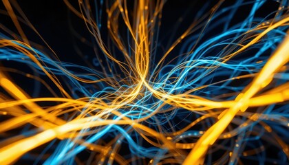 Poster - Abstract Colorful Lines of Light in Blue and Orange on Black Background