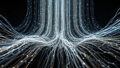 Poster - Abstract Light Trails Flowing in a Dark Space with Glowing Particles