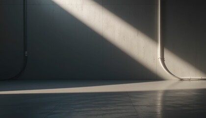 Poster - Sunlight Beam Illuminates Empty Room with Concrete Walls and Pipe