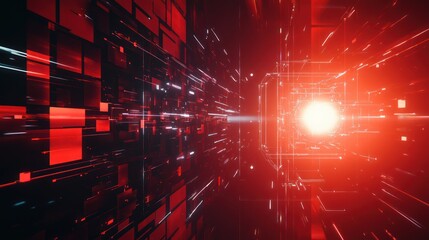 Poster - Abstract digital tunnel, red glow, futuristic