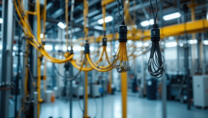 Poster - Industrial Setting with Hanging Cables and Equipment in Background