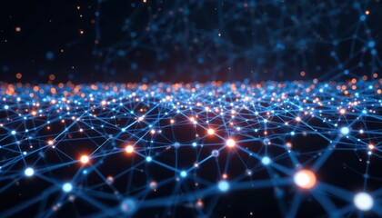Poster - Abstract Network Visualization with Blue and Orange Connections
