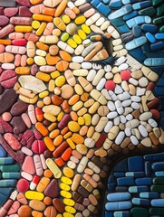 Aufkleber - Intricate mosaic artwork made of colorful pills creating a detailed human silhouette with artistic charm and proportion Generative AI