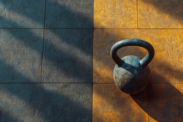 Aufkleber - Kettlebell workout focus on a gym floor with soft light and balanced composition for fitness enthusiasts Generative AI