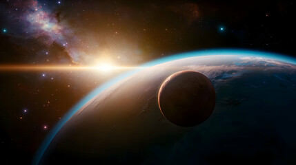 Wall Mural - A celestial scene showing planets and vibrant nebulae in space