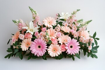 Wall Mural - a bouquet of pink and white flowers, including daisies, lilies, and roses, arranged in a vase
