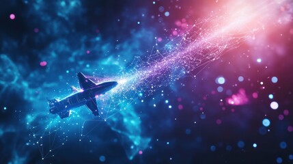 Poster - Abstract digital airplane flight in space