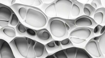 Fototapete - Abstract white organic structure with holes. Modern 3D texture design. Background image of 3D rendering white structure with hole. Abstract art of macrography of bone structure or wavy texture. AIG51.