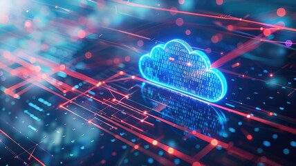 Poster - Digital image of a cloud network with connected devices. Abstract image of cloud icon connecting with global communication. Technology innovation and internet concept for design and print. AIG53.