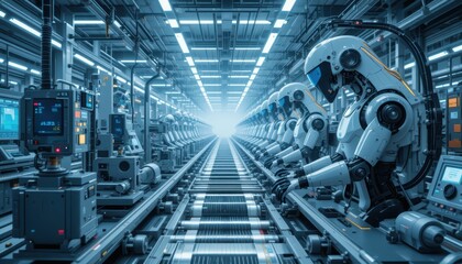 Poster - Futuristic Robotic Assembly Line With Advanced Machinery and Technology