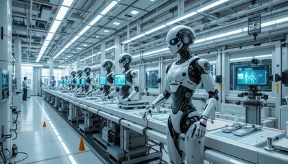 Poster - Futuristic Factory with Advanced Robots and High-Tech Equipment