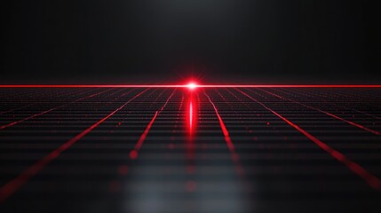 Poster - Abstract red lines digital horizon, futuristic background, possible use in tech presentations