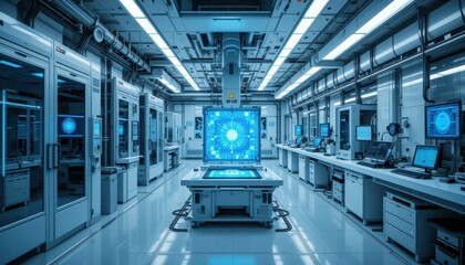 Poster - High-Tech Laboratory Interior with Digital Interface and Workstations