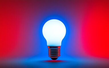 Poster - A luminous light bulb glowing brightly against a vivid red and blue backdrop, creating a stark contrast that highlights the intensity of the light