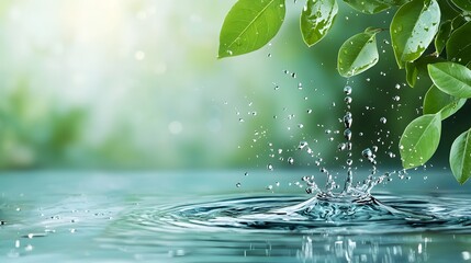 Poster - Crystal clear water droplet gently falling onto the serene surface of a tranquil lake creating delicate ripples that reflect the surrounding environment in a peaceful