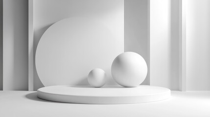 Poster - Minimalist white spheres on a podium