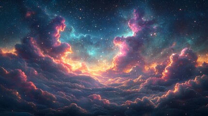 Wall Mural - mesmerizing cosmic nebula in vibrant teal and magenta swirls against a dark starry expanse
