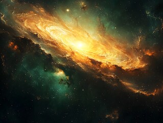 Wall Mural - glowing cosmic nebula with swirling vibrant dust clouds framing radiant star