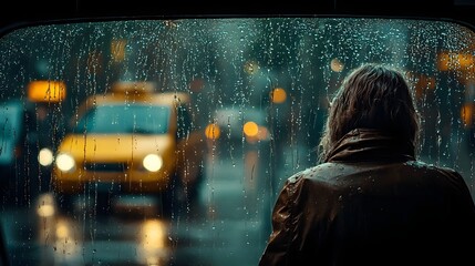 Poster - A captivating image of a rain soaked window featuring a mesmerizing display of water droplets streaming down the glass evoking the natural beauty and necessity of rainfall  The tranquil