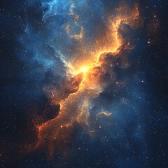 Poster - Captivating Cosmic Nebula Glowing with Vibrant Blue and Gold Hues