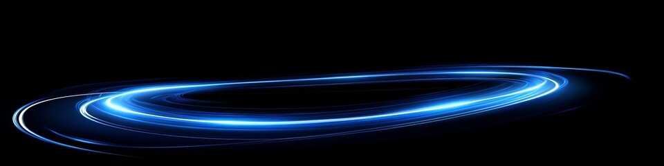 Poster - Abstract Background With Glowing Blue Light Trails, Speed Lines, Circular Swirls, Motion Effect