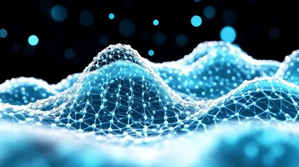 Poster - Abstract Blue Digital Landscape with Glowing Network Nodes