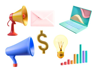 Fototapete - marketing icons 3D render illustration vector