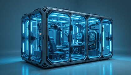 Poster - Futuristic Laboratory Environment with Neon Blue Lighting