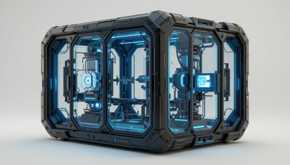 Poster - Futuristic Tech Lab with Transparent Design and Blue Lighting Effects