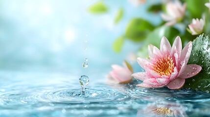 Poster - A captivating close up photograph of a clear glistening water droplet resting delicately on the surface of a lush green lotus leaf